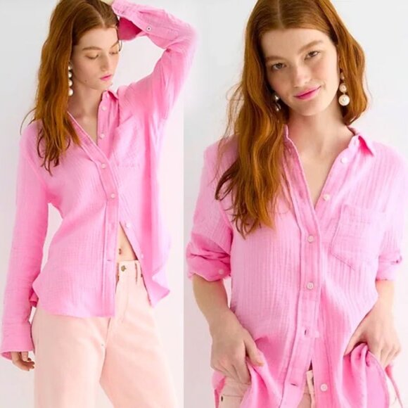 J. Crew Womens XL Double Gauze Button Down Shirt Pink Beach Soft Preppy Romantic - Picture 1 of 16